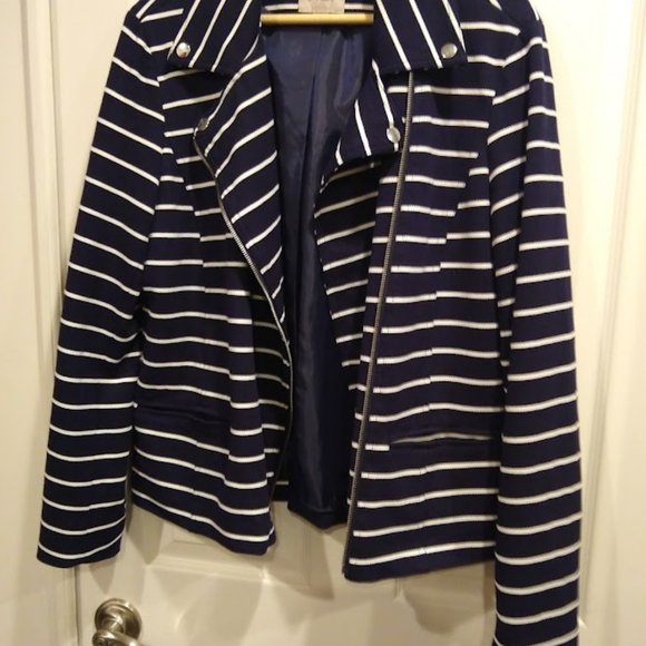 Roz & Ali Striped Moto Jacket L - Picture 4 of 8